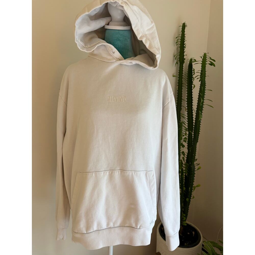 AllSaints Raven Pullover Hoodie | Chalk White | Minimalist Logo | Size L